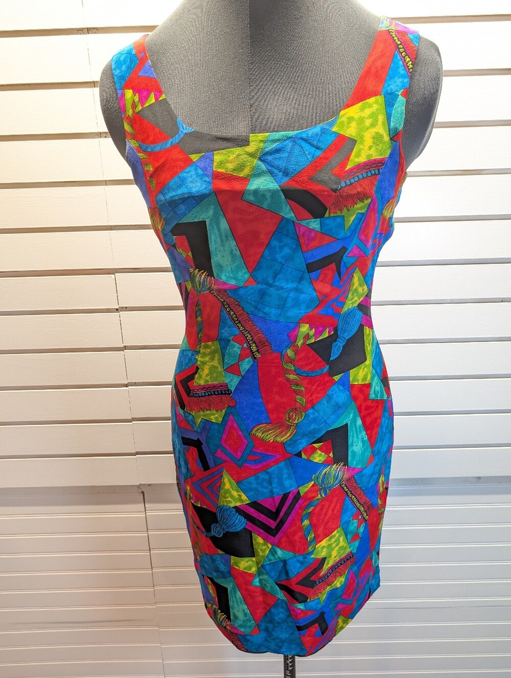 Vintage Spencer Jeremy 100% Silk Sleeveless Dress Novelty Print Size 2 EUC